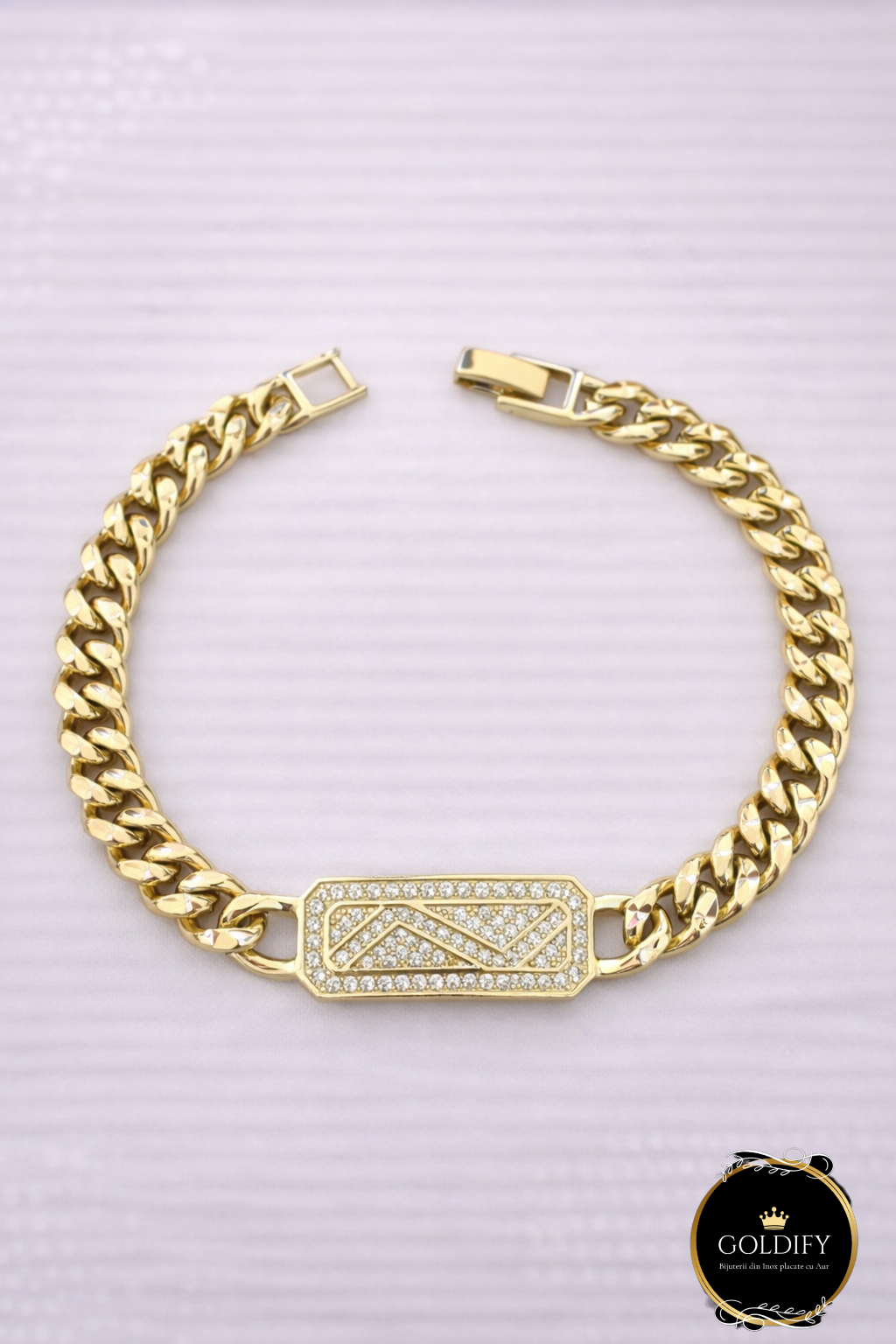 Bratara tip Cuban Inox placata cu Aur - B020