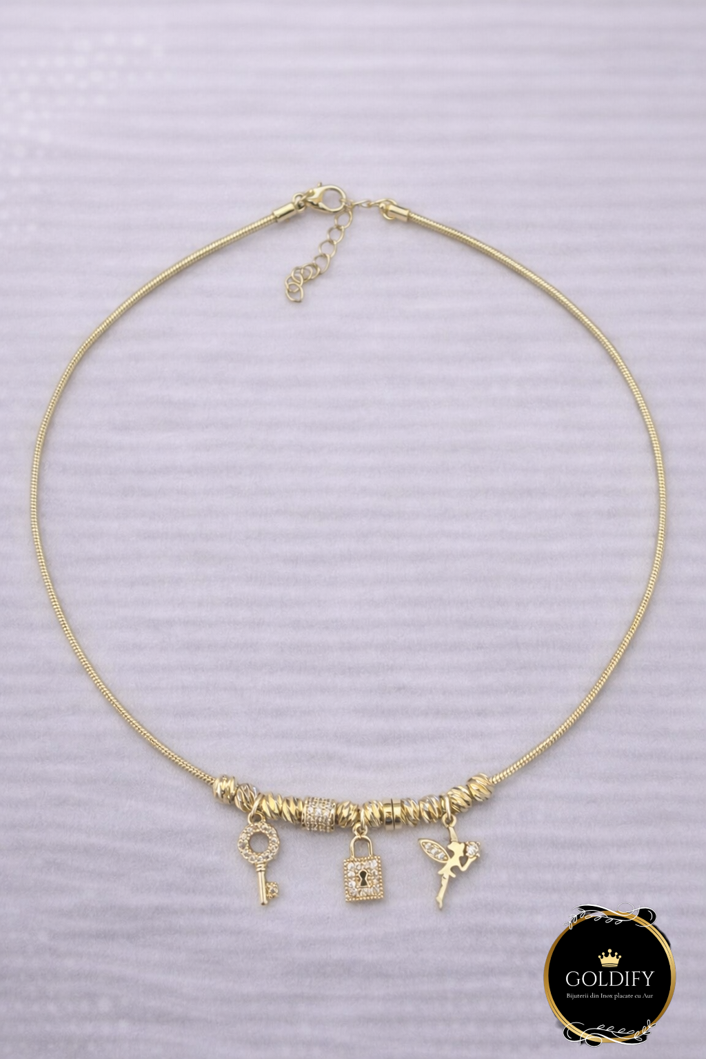 Lant tip Pandora + Charmuri Inox placat cu Aur - L005
