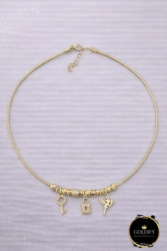 Lant tip Pandora + Charmuri Inox placat cu Aur - L005