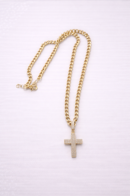 Lant + Pantand Cruce Inox placat cu Aur - L006