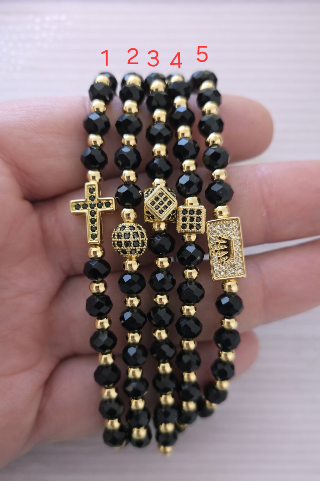 Bratari Inox si Zirconia Negre placate cu Aur - B024