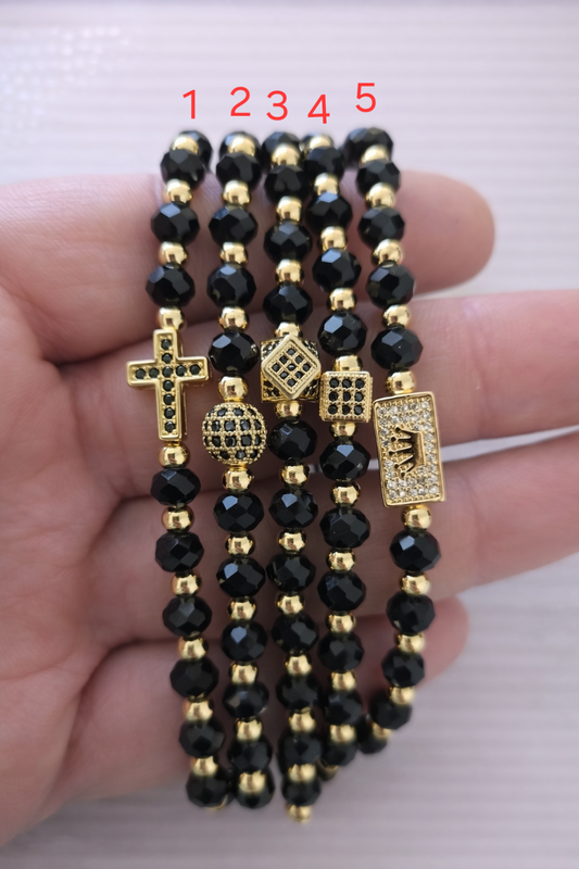 Bratari Inox si Zirconia Negre placate cu Aur - B024