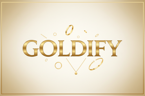 logo Goldify cu background bijuterii din aur, insa textul sa fie mare si imaginea de dimensiuni mici astfel incat sa incapa bine in sectiunea de Logo a site-ului si textul Goldify sa se vada corect pe orice ecran